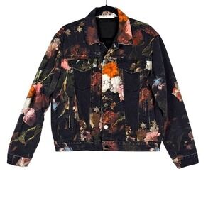 MNML Women's Black Moody Floral Denim Lined Jacket Cotton Size M